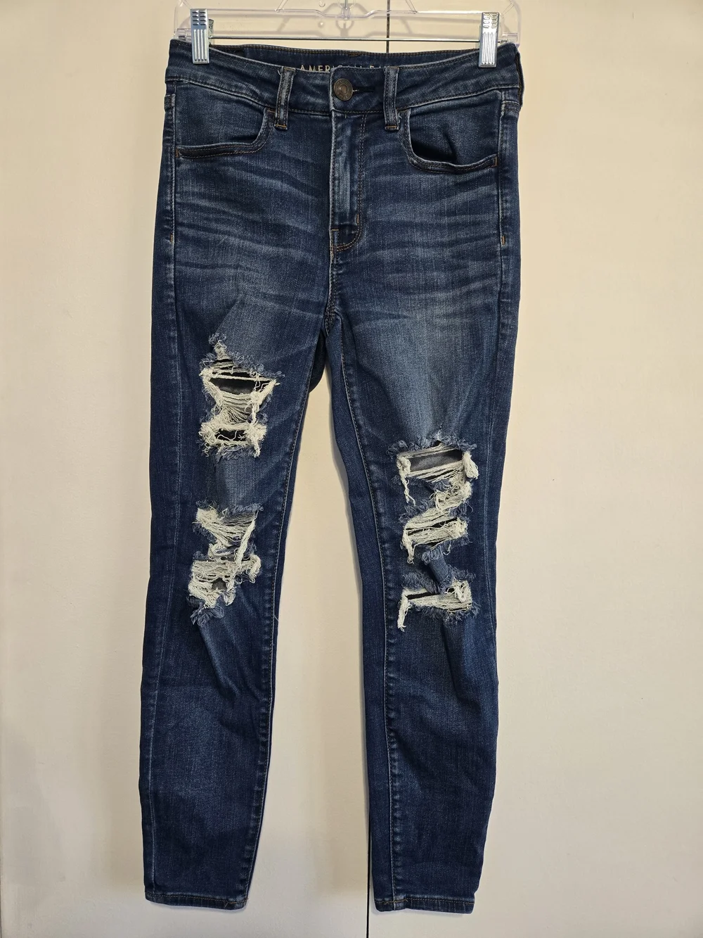 American Eagle Hi-Rise Jegging Jeans Distressed Stretch Size 6 Short